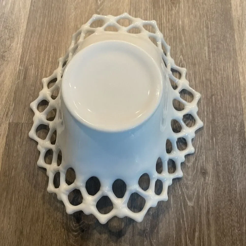 Westmoreland White Milk Glass Filigree Edge Bowl 12.75